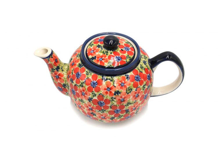 boleslawiec czajnik na herbate czerwone kwiaty ceramika boleslawiec 2