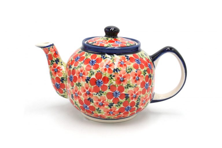 boleslawiec czajnik na herbate czerwone kwiaty ceramika boleslawiec