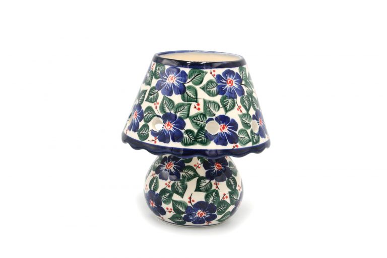 Boleslawiec Lampka na swieczke i olejki Granatowe kwiaty Ceramika Boleslawiec