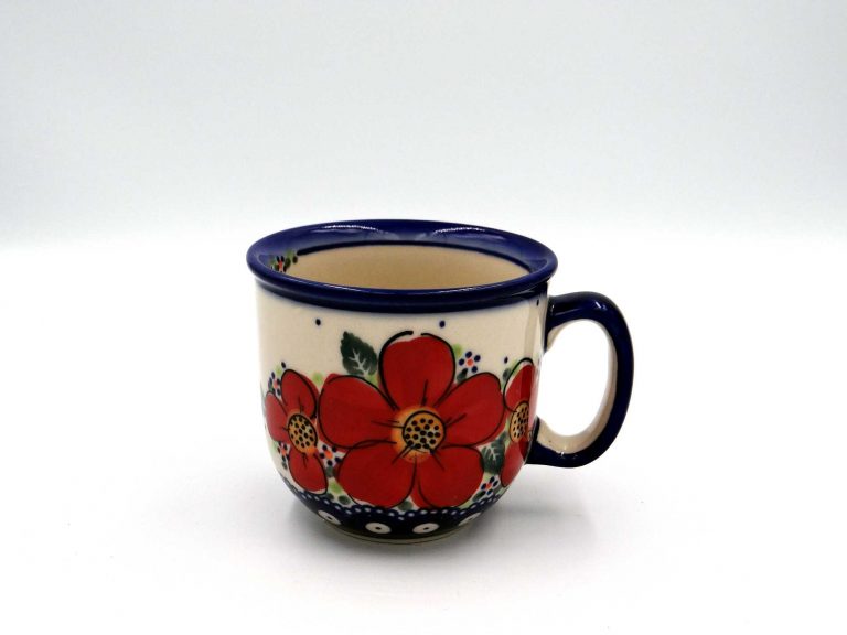 Ceramiczny kubek ręcznie malowany Czerwony kwiat 0,25 l