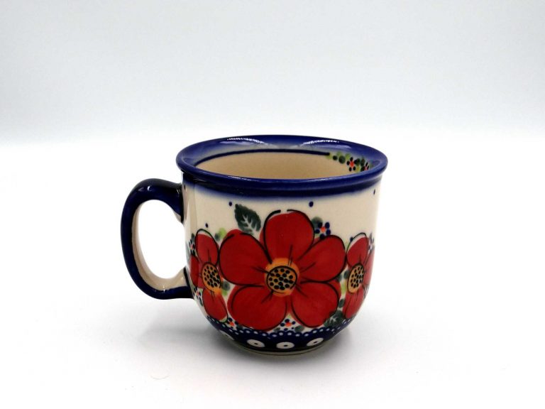 Ceramiczny kubek ręcznie malowany Czerwony kwiat 0,25 l
