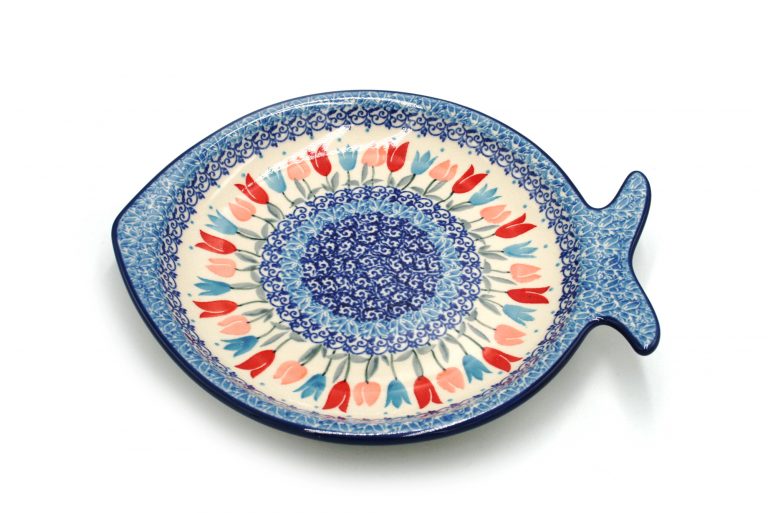 Ceramika Artystyczna Talerz w ksztalcie ryby Tulipany Ceramika Boleslawiec