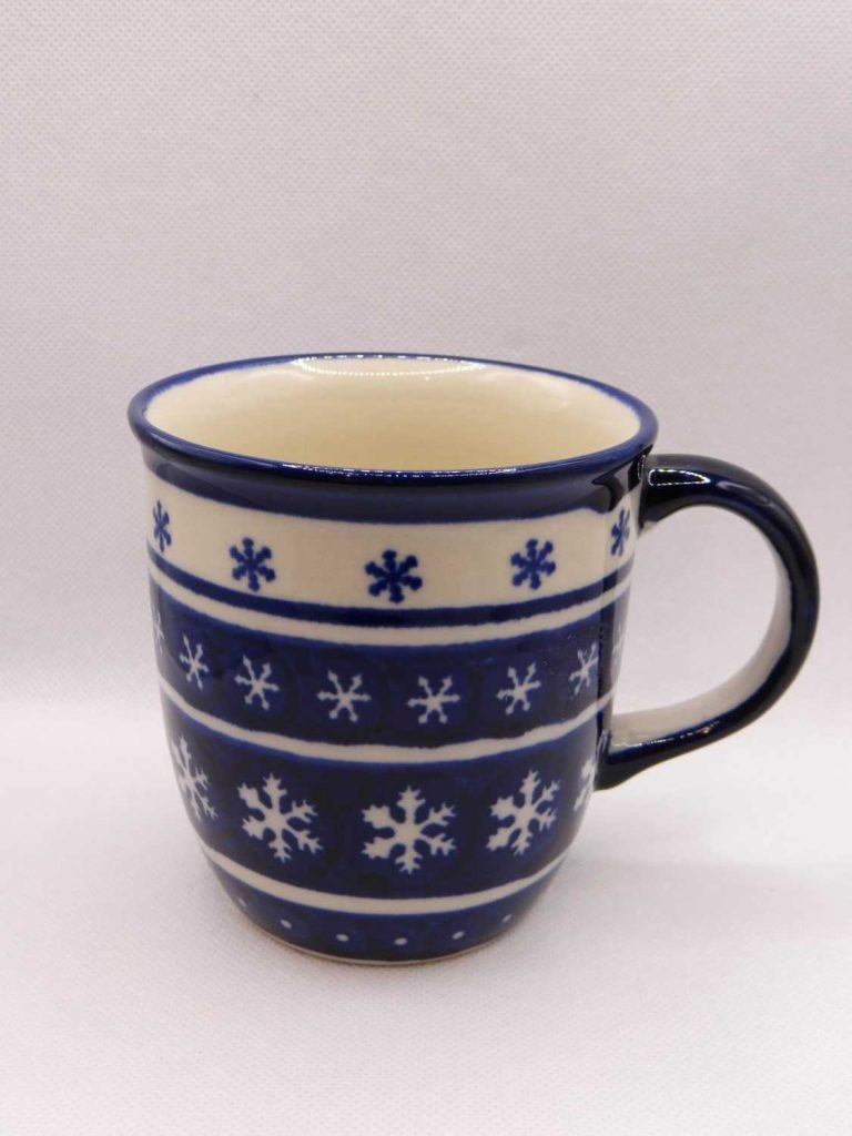 Duży kubek Śnieżynki – 350 ml, Ceramika Bolesławiec