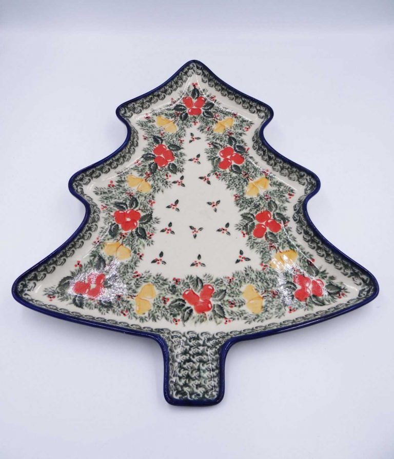 Duży półmisek w kształcie choinki Świąteczny wieniec, ceramika bolesławiec