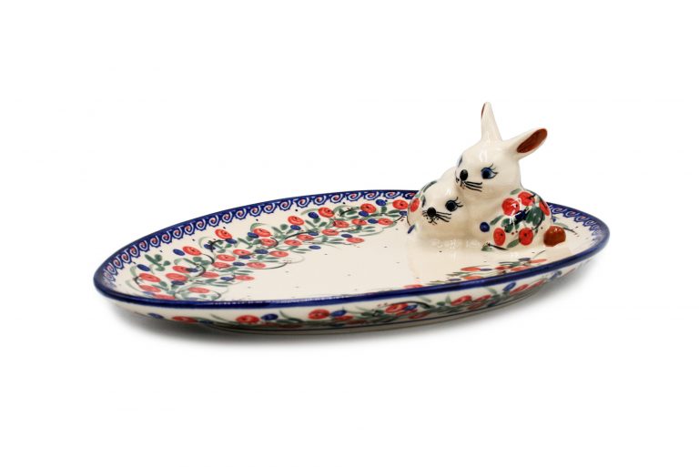 Wielkanoc Polmisek z zajacami Zurawinowy Wianek Ceramika Boleslawiec 2