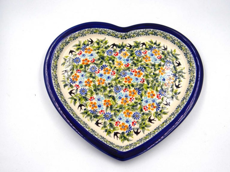 Półmisek w kształcie serca Jaskółki, ceramika bolesławiec