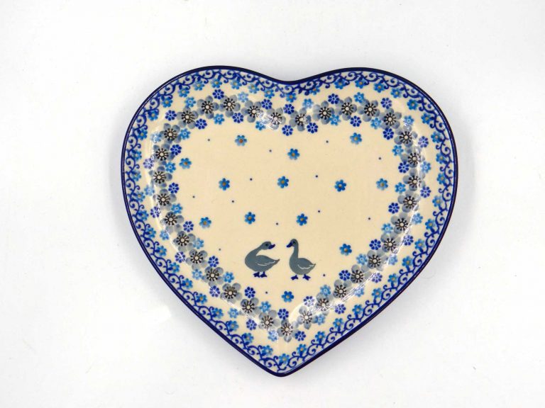 Półmisek w kształcie serca Gąski, ceramika bolesławiec