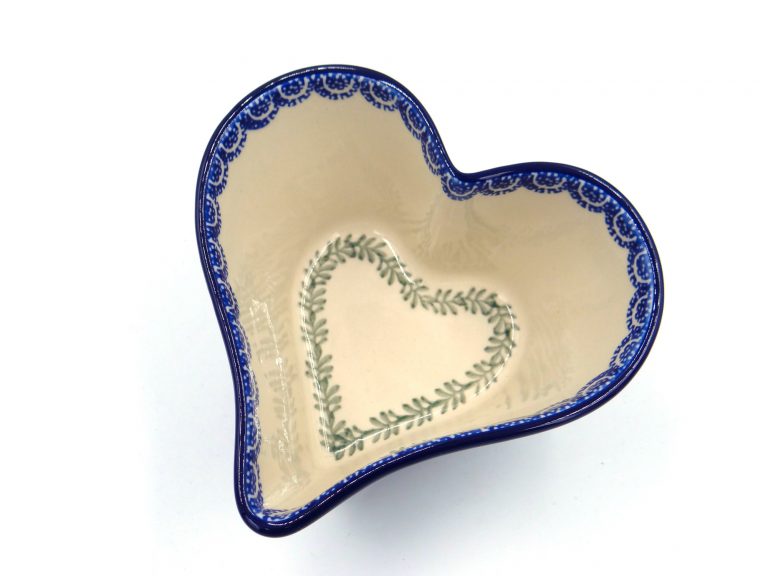 Miseczka w kształcie serca wzór Błękitne Tulipany, ceramika Bolesławiec