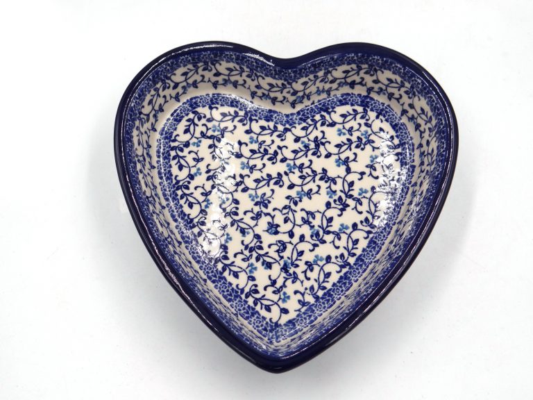 Miska w kształcie serca wzór Szafirowe Kwiatuszki, ceramika Bolesławiec