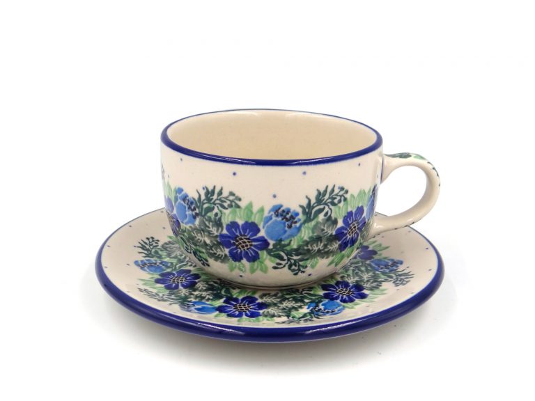Ceramika Boleslawiec filizanka Boleslawiec niebieskie roze kwiaty