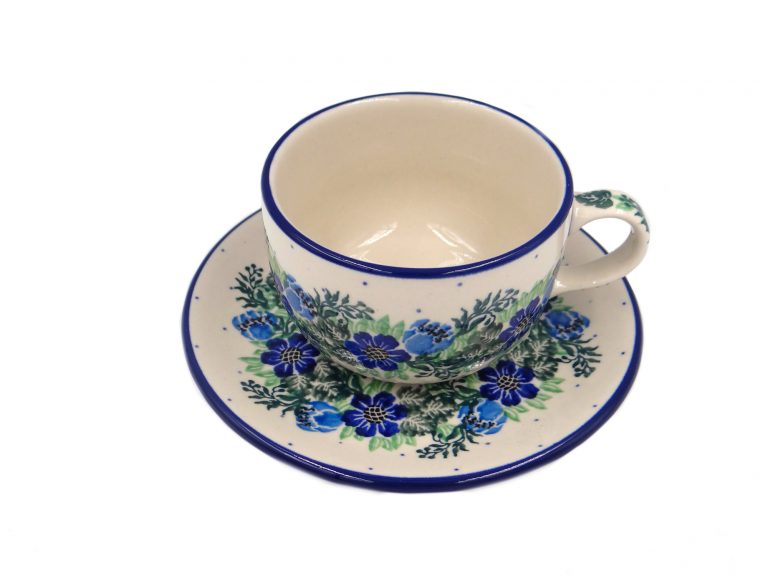 Ceramika Boleslawiec filizanka Boleslawiec niebieskie roze kwiaty I