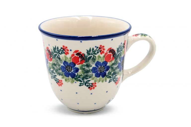 824 Filizanka – Kubek Roze i Niebieskie Kwiatuszki Ceramika Boleslawiec