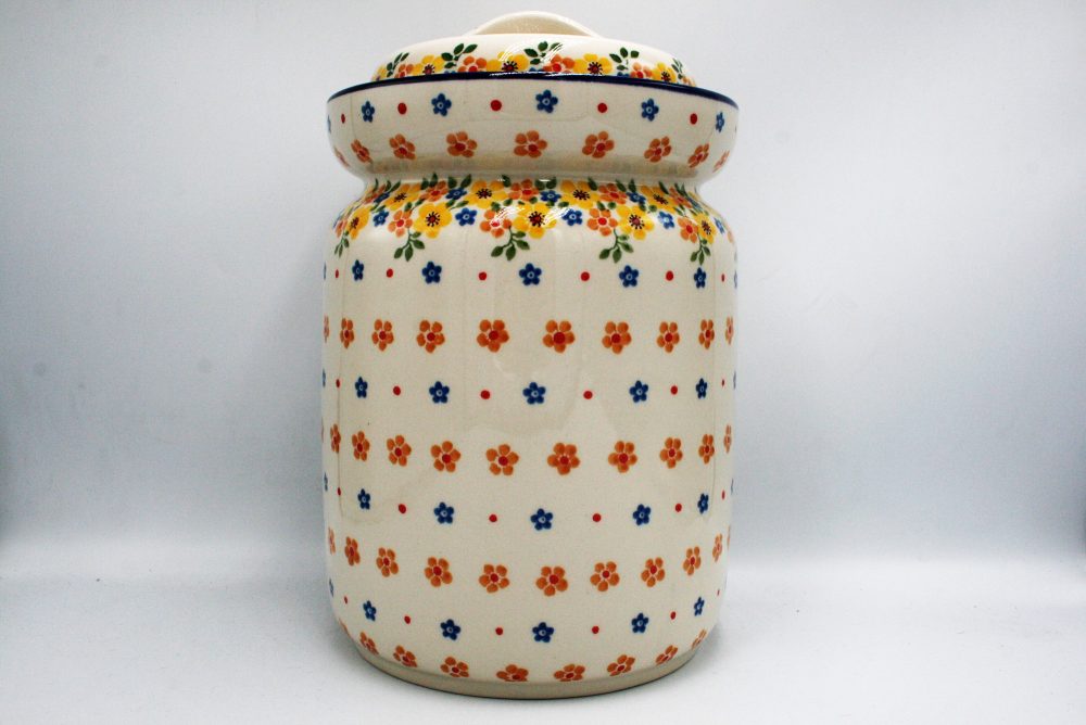 ceramika boleslawiec hermetyk boleslawiec zolte i pomaranczowe kwiatuszki