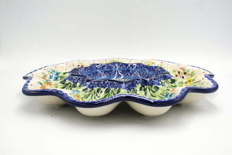Egg plate color pattern ceramics Boleslawiec