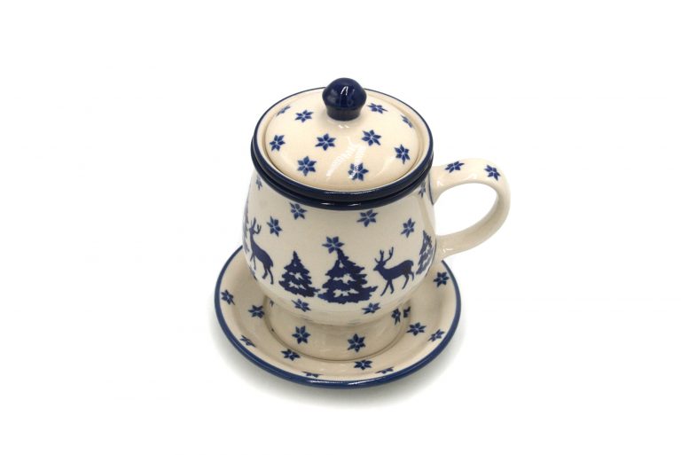 Mug for brewing tea and herbs, Christmas pattern, Ceramika Boleslawiec
