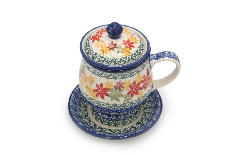 Mug for brewing tea and herbs, Autumn pattern, Ceramika Boleslawiec