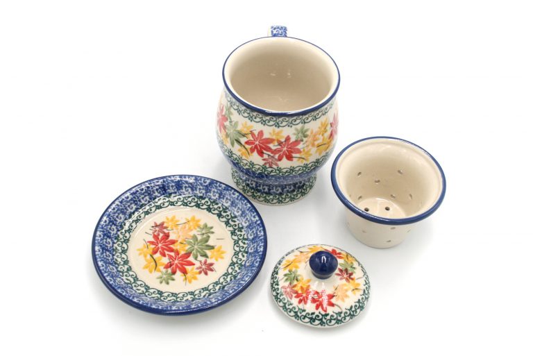 Mug for brewing tea and herbs, Autumn pattern, Ceramika Boleslawiec