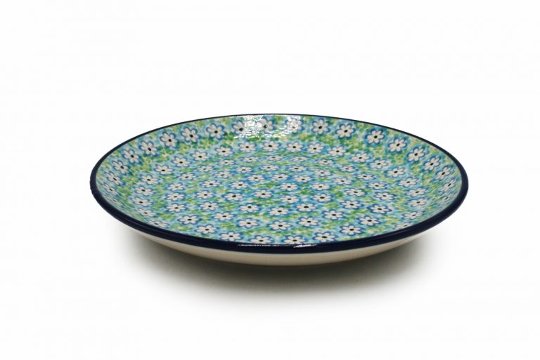 Blauw en groen bloemenbord, Ceramika Bolesławiec