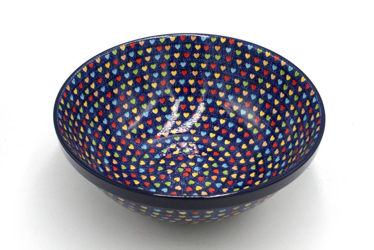 Large bowl Colorful Hearts, Ceramika Boleslawiec