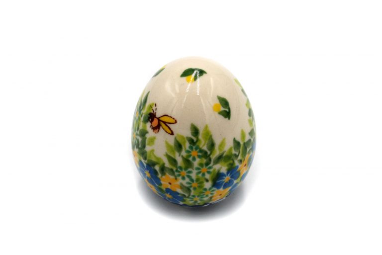 Medium Egg Yellow And Blue Flowers, Ceramics Boleslawiec