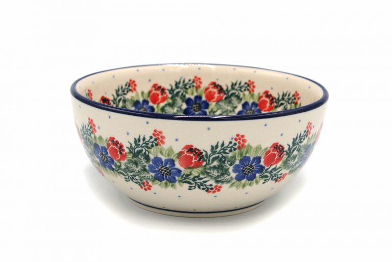 Bowl of Roses and Blue Flowers, Ceramika Boleslawiec