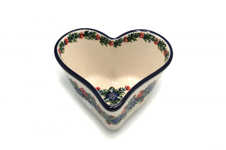 Heart-shaped bowl Roses and Blue Flowers, Ceramika Boleslawiec