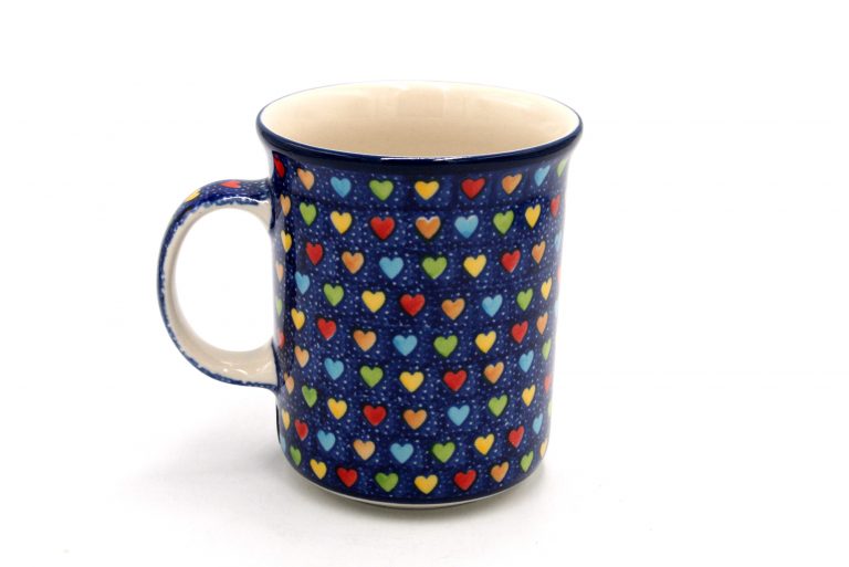 Large straight mug Colorful Hearts – 400 ml, Ceramika Boleslawiec