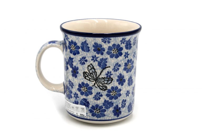 Large straight mug Sapphire Dragonfly – 400 ml, Ceramika Boleslawiec