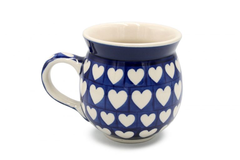 White Hearts 2 medium barrel mug, Ceramika Boleslawiec