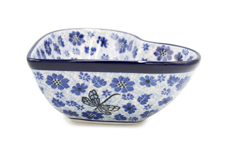 Small heart-shaped bowl Sapphire Dragonfly, Ceramika Boleslawiec