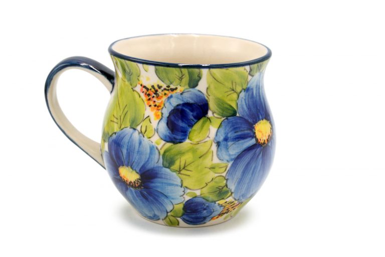 Blue Bird and Flowers Mug, Boleslawiec Ceramics
