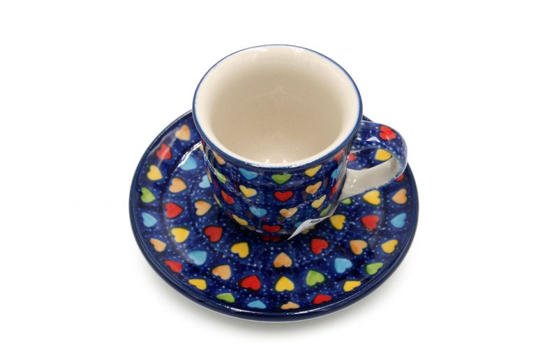 Colorful Hearts espresso cup, Ceramika Boleslawiec