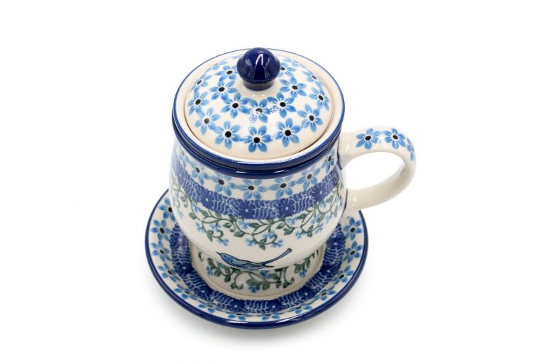 Mug for brewing tea and herbs with Bird, Ceramika Boleslawiec