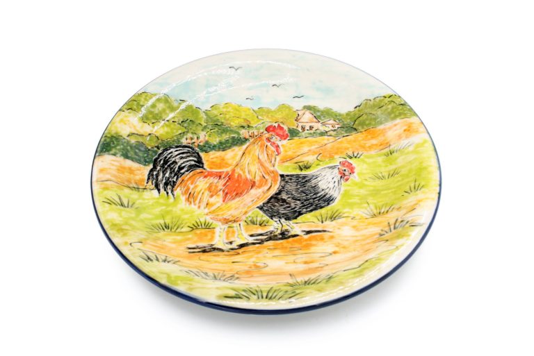 Faktoria Recznie malowany polmisek talerz obiadowy Kogut i Kura Ceramika Boleslawiec