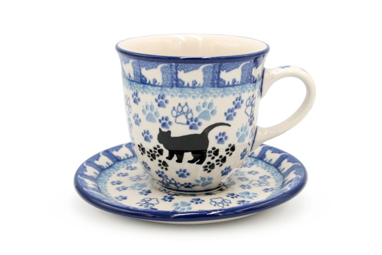 Cup – Mug with saucer Cats, Ceramika Boleslawiec