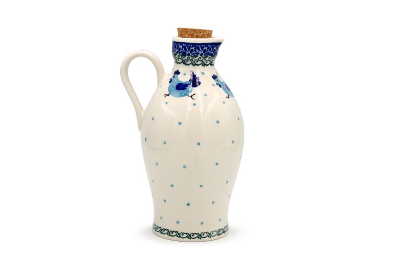Bottle for oil, vinegar or wine Chickens, Boleslawiec Ceramics