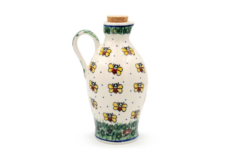 Bottle for oil, vinegar or wine Hive with Bees, Boleslawiec Ceramics