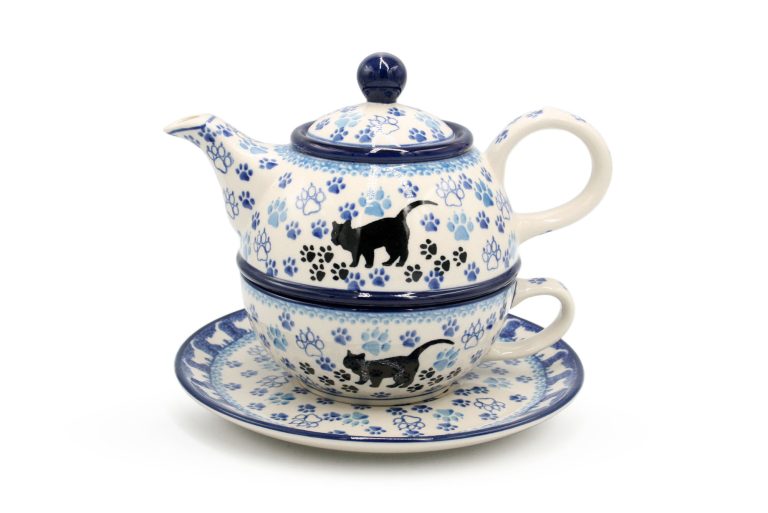Set of round teapot with cup Koty, Ceramika Boleslawiec