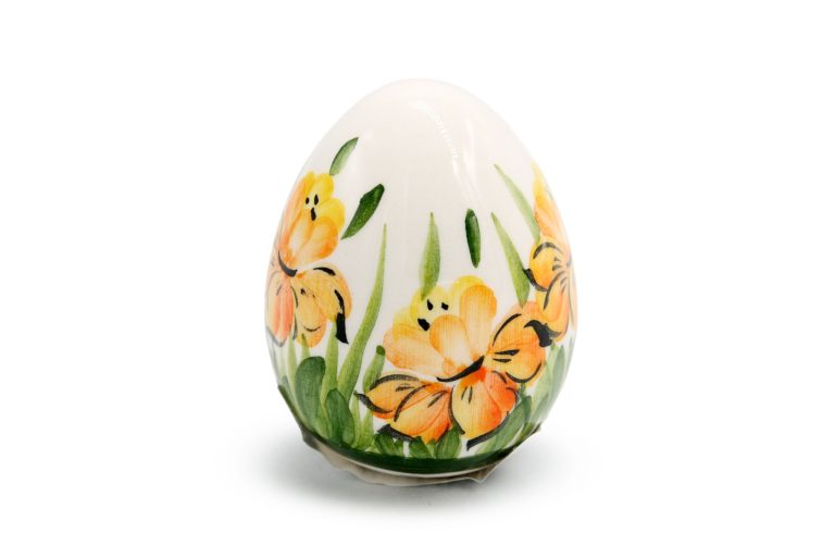 Ogromne jajko wielkanocne Kolorowe Kwiaty i Pomarańczowy Motyl, Ceramika Bolesławiec