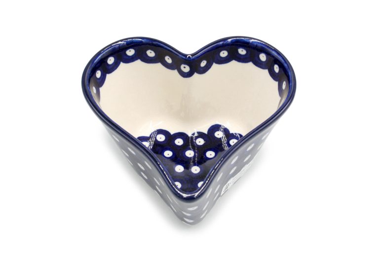 Dots heart-shaped bowl, Ceramika Boleslawiec