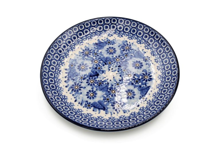 086 Talerz sniadaniowy Niebieska Akwarela Ceramika Boleslawiec