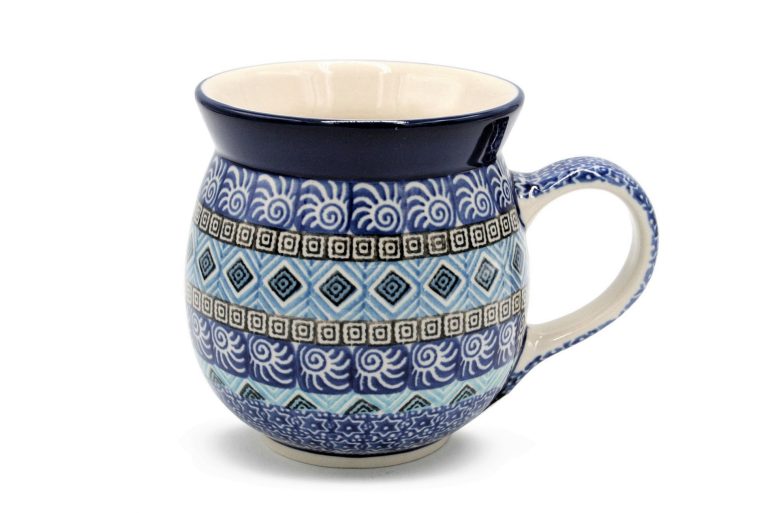 Small barrel mug Blue Flowers, Ceramika Boleslawiec