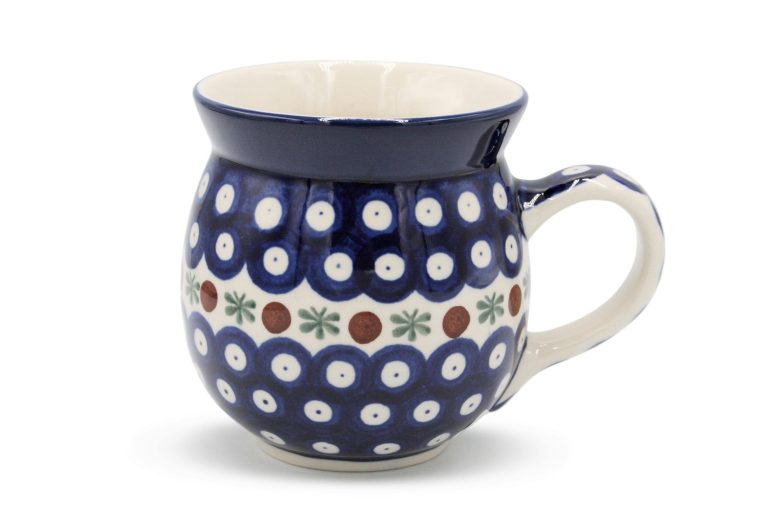 Set of round teapot with cup Blue Flowers, Ceramika Boleslawiec