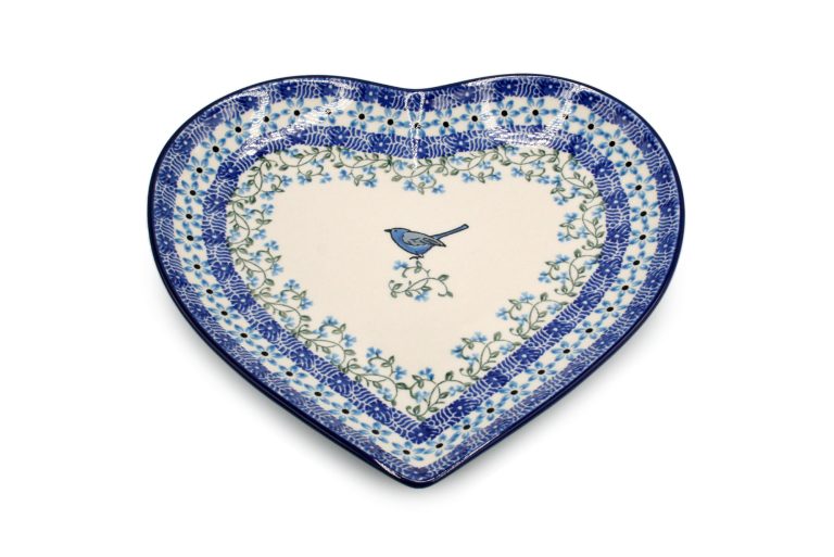Heart-shaped platter with Bird, Boleslawiec Ceramics