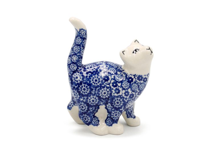 Ceramic cat figurine, Circle pattern, Ceramics Boleslawiec