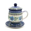 Blue Flowers tea and herb brewing mug, Ceramika Boleslawiec