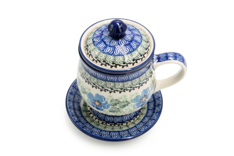 Blue Flowers tea and herb brewing mug, Ceramika Boleslawiec