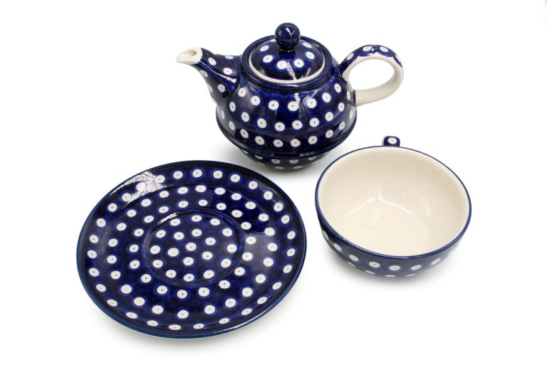 Set of round teapot with cup Kropki, Ceramika Bolesławiec