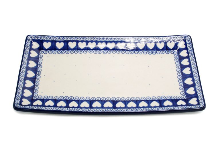 Large sushi tray White Elegant Hearts, Ceramika Boleslawiec