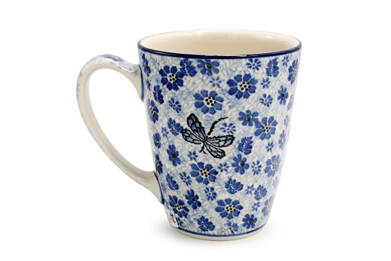 Barrel mug medium Sapphire Flowers pattern ceramics Boleslawiec